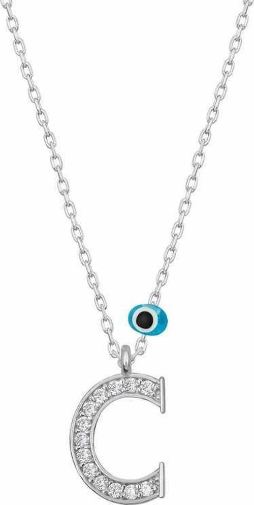 925 Ayar Gümüş Nazar Rodyum C Harfi Kadın Gümüş Kolye