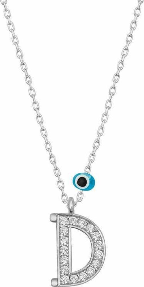 925 Ayar Gümüş Nazar Rodyum D Harfi Kadın Gümüş Kolye