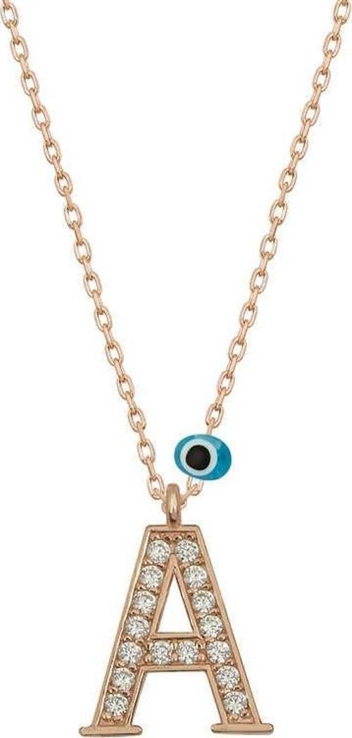 925 Ayar Gümüş Nazar Rose A Harfi Kadın Gümüş Kolye