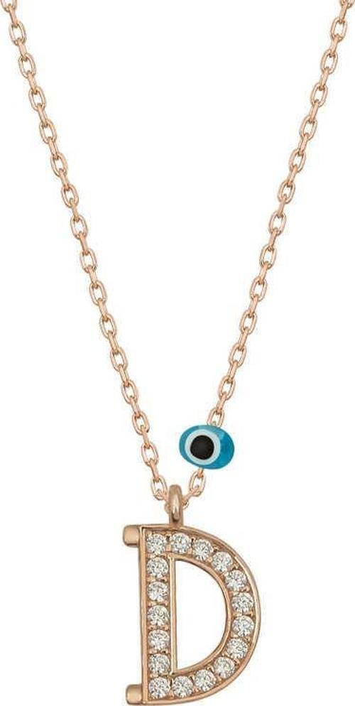 925 Ayar Gümüş Nazar Rose D Harfi Kadın Gümüş Kolye