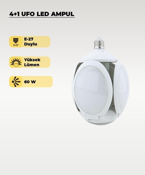 60W UFO 4+1 Kanatlı Ampul 6500K Beyaz Işık 