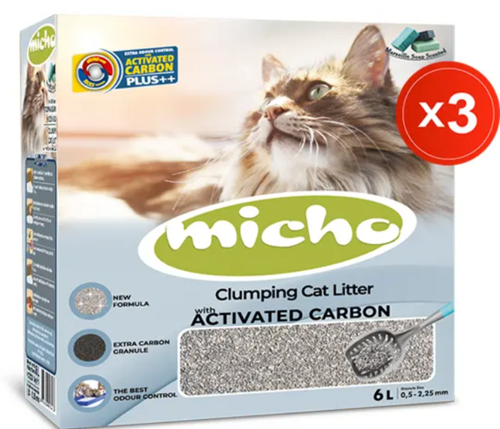 Aktif Karbonlu Marsilya Sabunlu Topaklanan Kedi Kumu 3 Paket x 6 Lt (3x5.1 Kg)