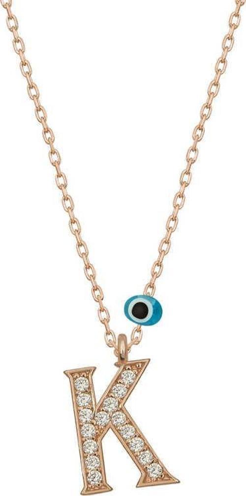 925 Ayar Gümüş Nazar Rose K Harfi Kadın Gümüş Kolye