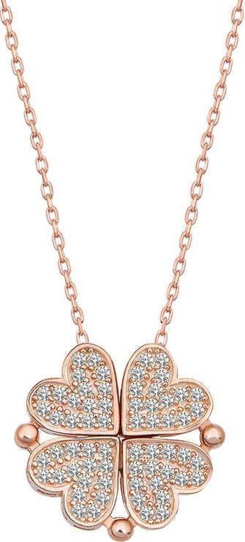 925 Ayar Gümüş Rose Kalpli Açılabilen Yonca Kadın Kolye