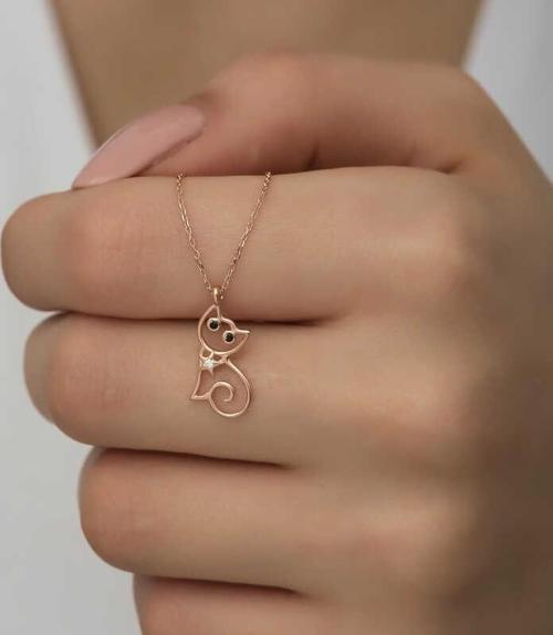 925 Ayar Gümüş Rose Kedi Kadın Gümüş Kolye