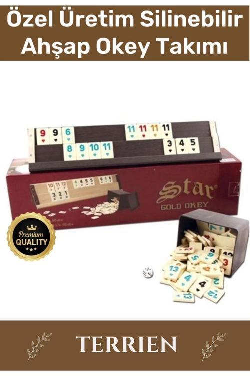 Premium Antibakteriyel Kir Tutmayan Çizilmeye Dayanıklı Silinebilir Gold Ahşap Ev Kafe Okey Takımı