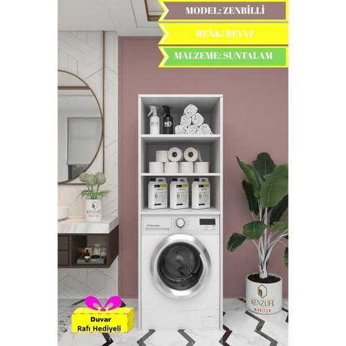 çamaşır-kurutma-bulaşık makinesi dolabı zenbilli byz 180*70*60 suntalam banyo + tekli duvar rafı hediyeli