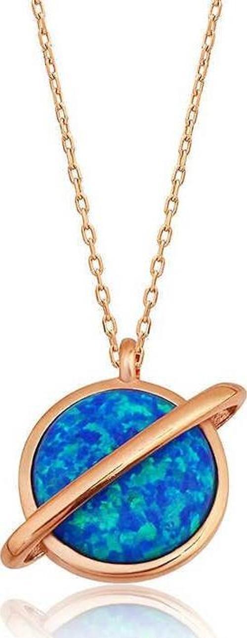 925 Ayar Gümüş Opal Taşlı Gezegen Bayan Gümüş Kolye