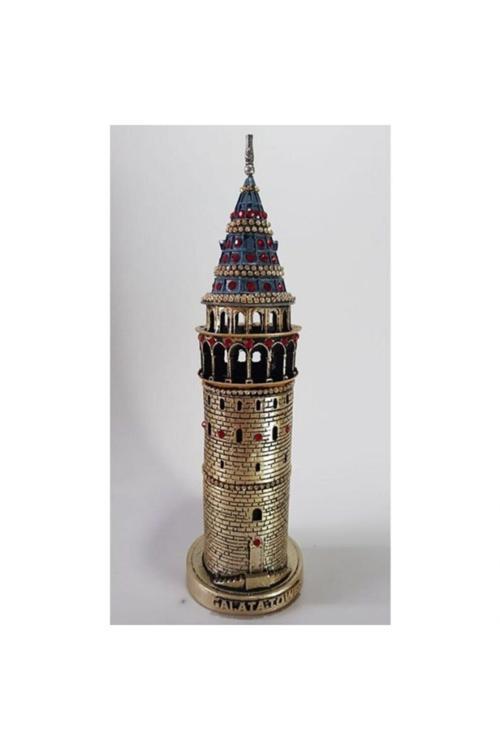 Galata Kulesi Altın 29 Cm Kırmızı Taş Biblo