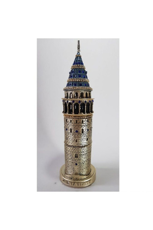 Galata Kulesi Biblo Altın 29 Cm Lacivert Taş