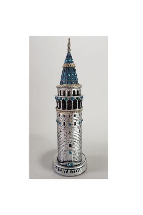 Galata Kulesi Biblo Gümüş 23 Cm Aqua Blue Taş