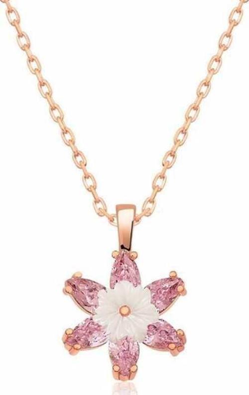 925 Ayar Gümüş Rose Pembe Lotus Çiçeği Kolye