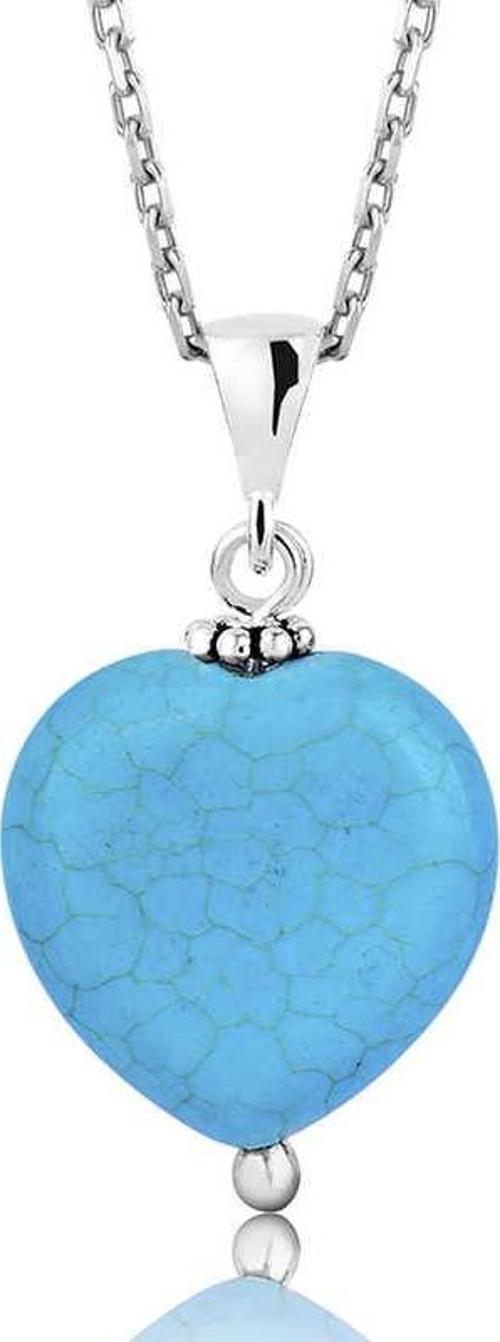 925 Ayar Gümüş Turkuaz Taşlı Kalp Kadın Gümüş Kolye