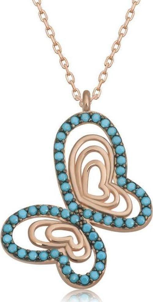 925 Ayar Gümüş Turkuaz Taşlı Kelebek Kadın Gümüş Kolye