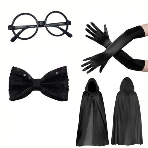 Siyah Kapüşonlu Büyücü ve Cadı Pelerin Kostüm Seti (4 Parça)