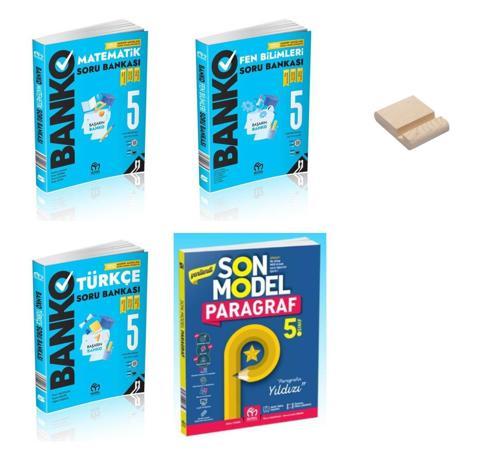 Model Eğitim 5. Sınıf Banko Matematik Fen Türkçe ve Paragraf Soru Bankası 4lü Set + Telefon Standı