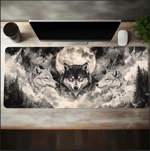 70X30 CM AY VE KURT TEMALI KAYDIRMAZ TABAN SPEED YÜZEY OYUNCU MOUSE PAD GAMİNG