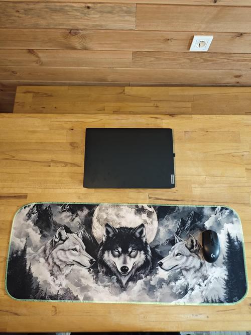70X30 CM FOSFORLU DİKİŞLİ AY VE KURT TEMALI KAYDIRMAZ TABAN SPEED YÜZEY OYUNCU MOUSE PAD GAMİNG