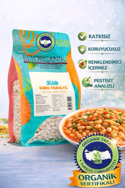 Organik Kuru Fasulye 500gr (PESTİSİT VE AFLATOKSİN ANALİZLİ)