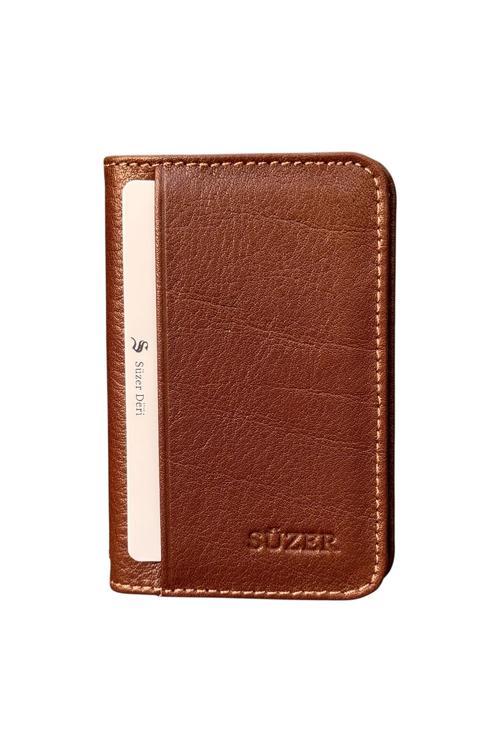 Mini Boy İkiye Katlı Slim Basic Model Hakiki Deri Kredi Kartlık Taba