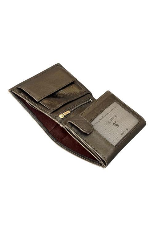 Madeni Para Bölmeli ve Fermuarlı Dikey Klasik Model Hakiki Deri Erkek Cüzdan Siyah