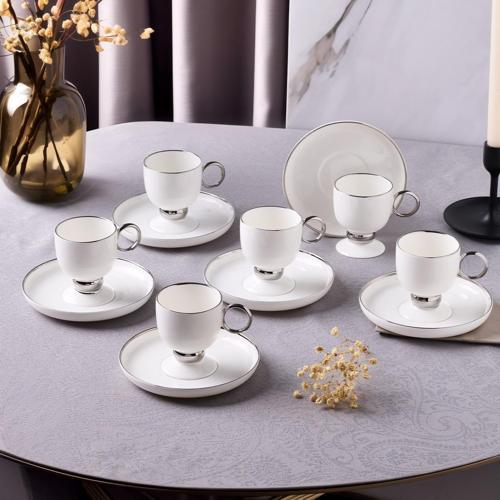 Margaux Platin 12 Parça 6 Kişilik Türk Kahve Fincanı