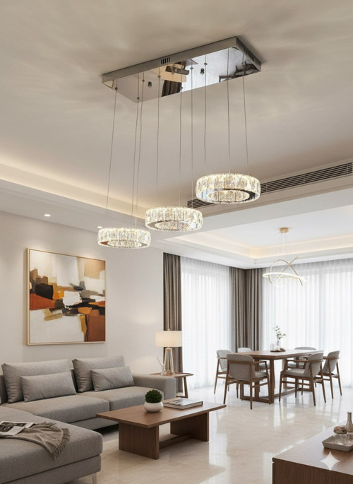 Plaket Kristal Taş Işlemeli Krom Paslanmaz Ledli Avize 20 cm yemek masası