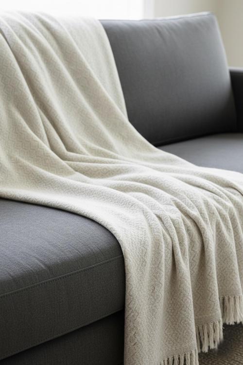 Koltuk Örtüsü Zikzak Desenli 170x220 Ebatta Bej