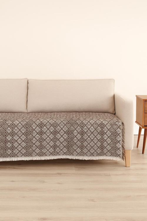 Koltuk Örtüsü Kareli Desenli 170x220 Ebatta Koyu Kahve