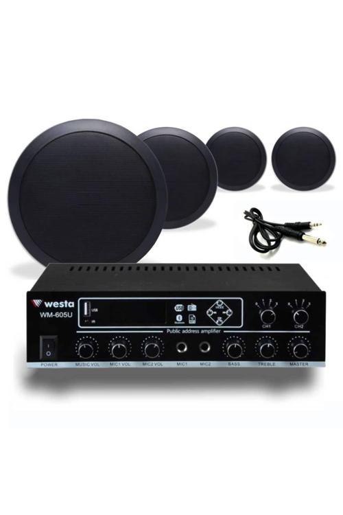 4’Lü Siyah Tavan Hoparlör Ses Sistemi Paketi – Mağaza, Ofis & Kafe Müzik Çözümü