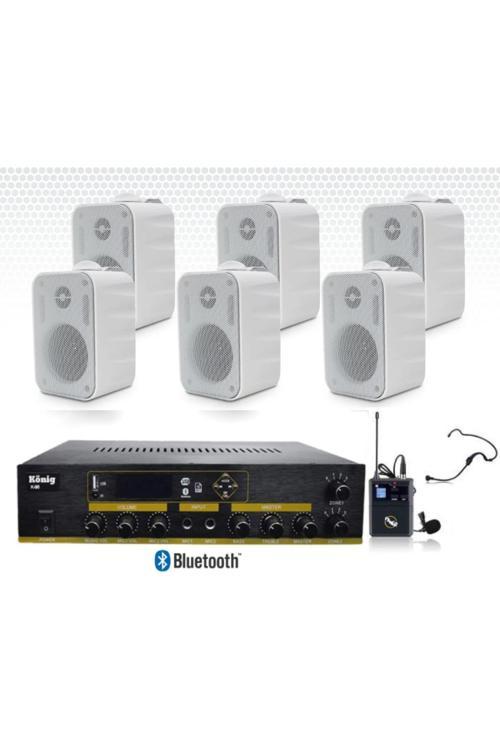 6’Lı Beyaz Hoparlörlü Yaka Mikrofonlu Anfi Ses Sistemi Seti