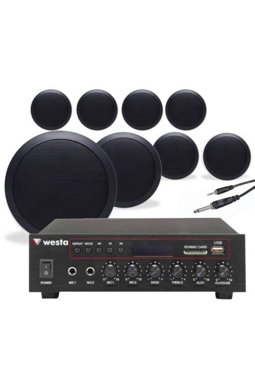 8’Li Siyah Tavan Hoparlorlu 100V Ses Sistemi Paketi | Kafe, Mağaza Ve Ofis Müzik Sistemi