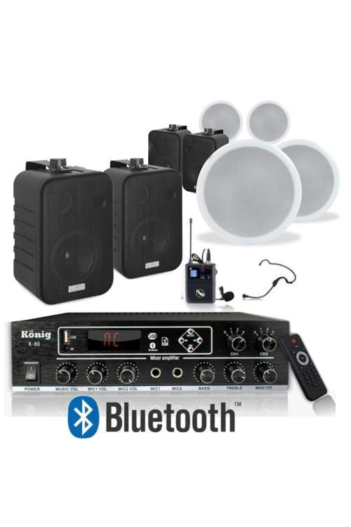 8’Li Duvar Ve Tavan Hoparlörlü Yaka Mikrofonlu Anfi Seti