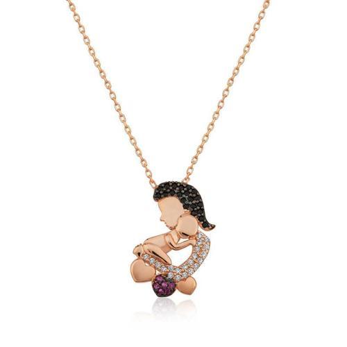 925 Ayar Gümüş Rose Anne Ve Bebek Kolye