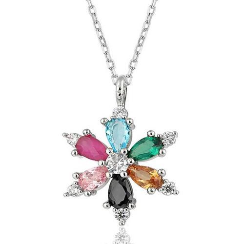 925 Ayar Gümüş Mix Taşlı Lotus Çiçeği Kadın Kolye