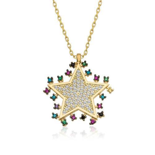 925 Ayar Gümüş Gold Parlayan Yıldız Kolye