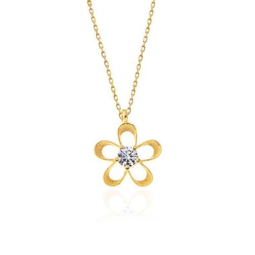 ​925 Ayar Gümüş Gold Zirkon Taşlı Çiçek Kadın Kolye