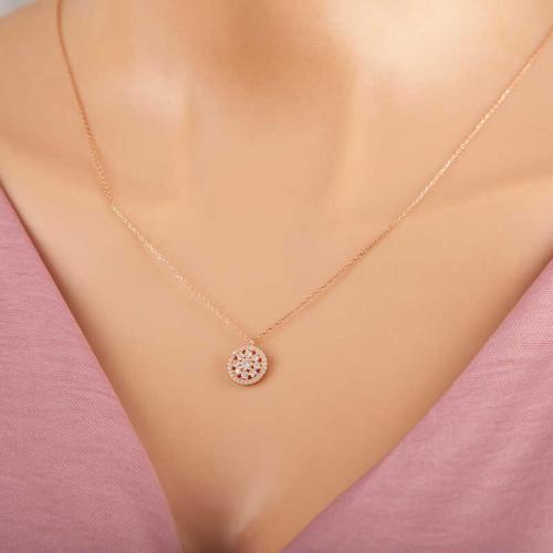 925 Ayar Gümüş Rose Çiçek Kadın Gümüş Kolye