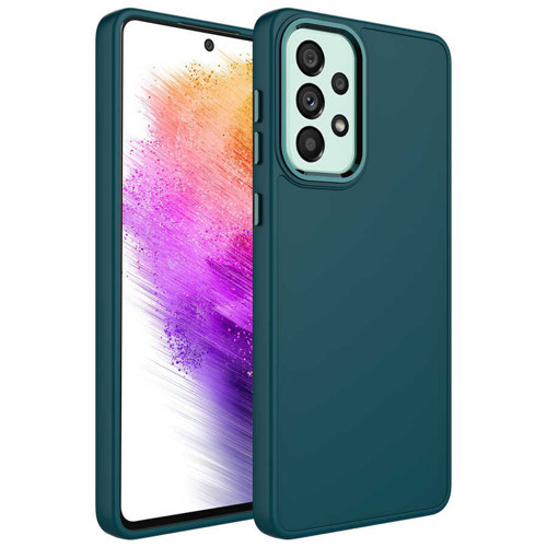 Galaxy A33 5G Kılıf Metal Çerçeve ve Buton Tasarımlı Silikon KHYR Luna Kapak - Koyu Yeşil