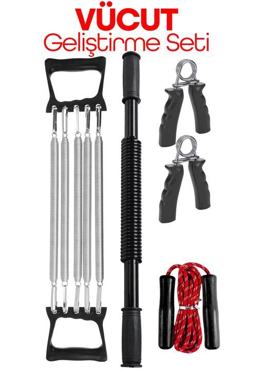 5 Parça Set Full Body Kondisyon Vücut Geliştirme El Göğüs Karın Kası Yayı Seti Atlama İpi 5002-4