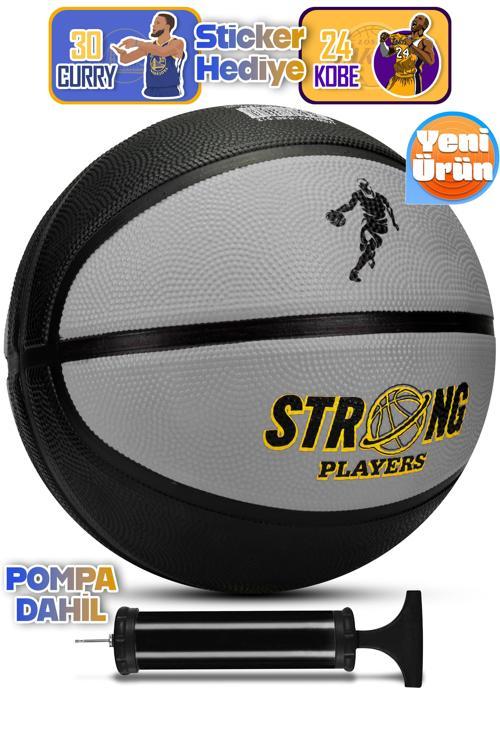 Strong Basketbol Topu Pompalı Full Kauçuk Dayanıklı Deep Channel Kabartma No:7 B12 Gri