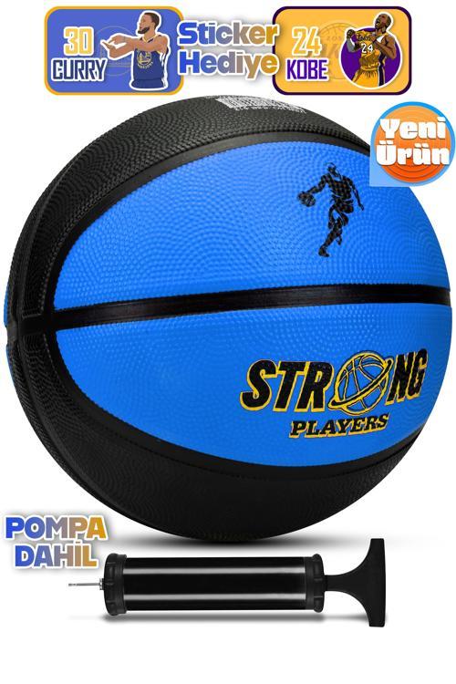 Strong Basketbol Topu Pompalı Full Kauçuk Dayanıklı Deep Channel Kabartma No:7 B12 Mavi