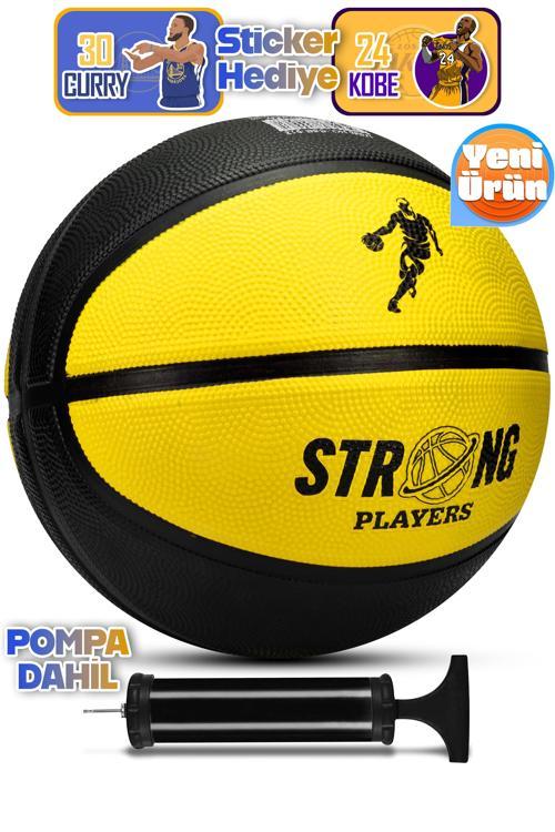 Strong Basketbol Topu Pompalı Full Kauçuk Dayanıklı Deep Channel Kabartma No:7 B12 Sarı
