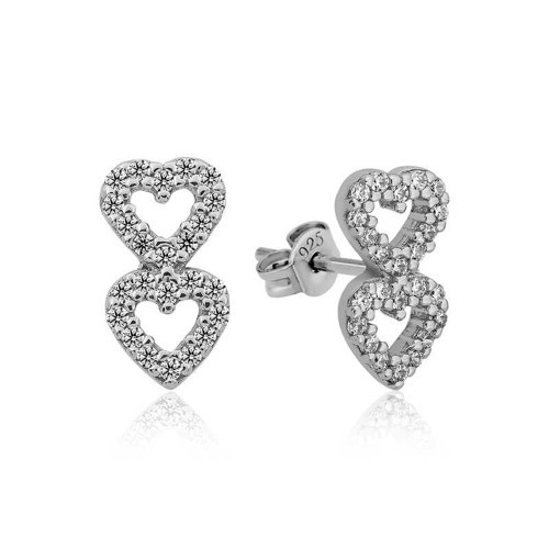 Gümüş İki Kalp Çivili Küpe