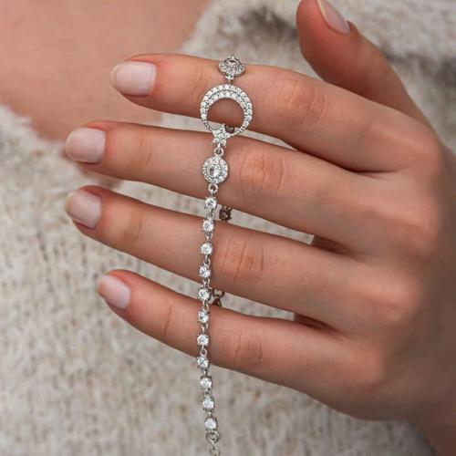 Gümüş Zirkon Taşlı Ay Yıldız Kadın Bileklik