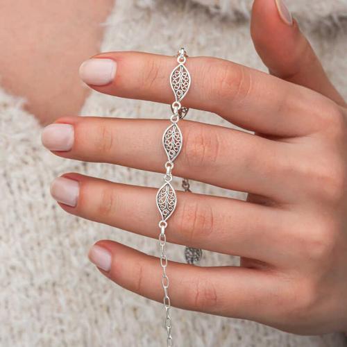 Gümüş Telkari Yaprak Desenli Kadın Bileklik