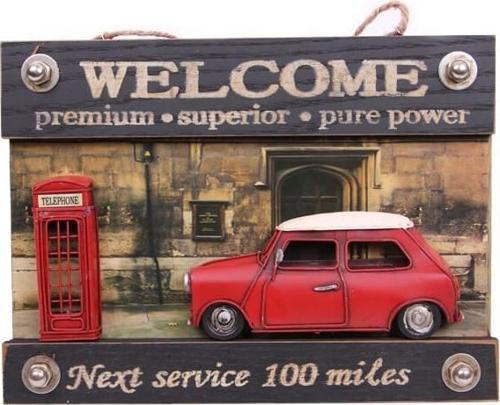 Dekoratif Metal Kapı Yazısı Araba ve Telefon Kulübesi Dekorlu