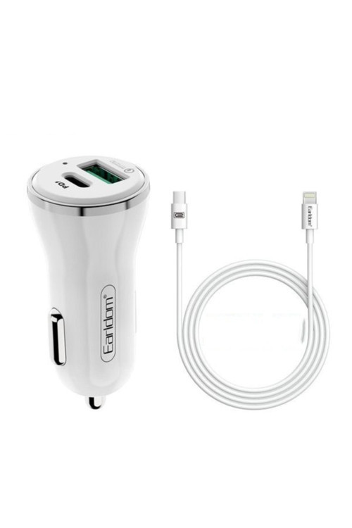 Araç Çakmaklık Şarj Başlığı 2 Usb 12-24V 18W Qc3.0+Pd Hızlı Şarj Aleti Type-C Ios Kablo