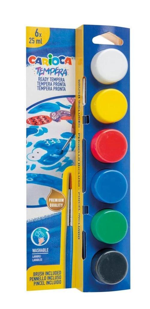 Tempera Yıkanabilir Poster Boya 25 ml. x 6 Renk Fırçalı Set