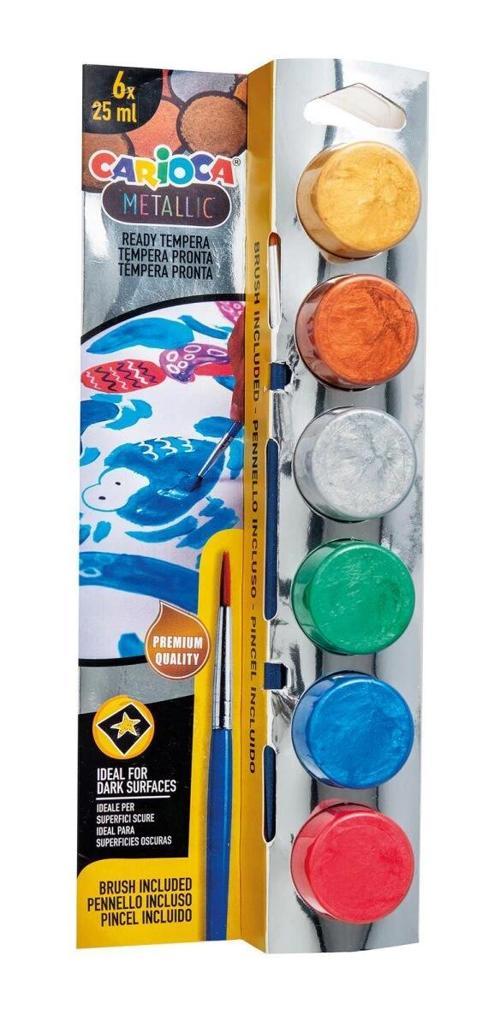 Tempera Yıkanabilir Poster Boya 25 ml. x 6 Metalik Renk Fırçalı Set